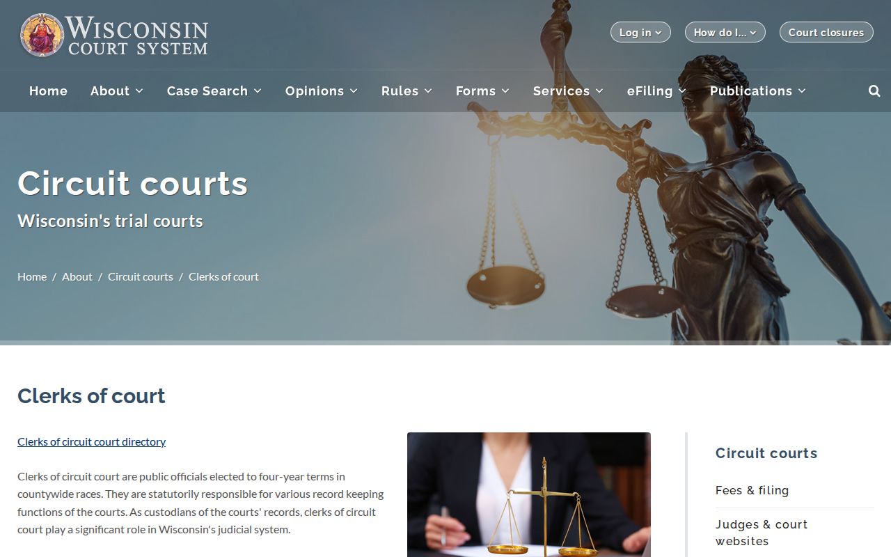 Wisconsin clerk duties for Pierce County criminal court access
