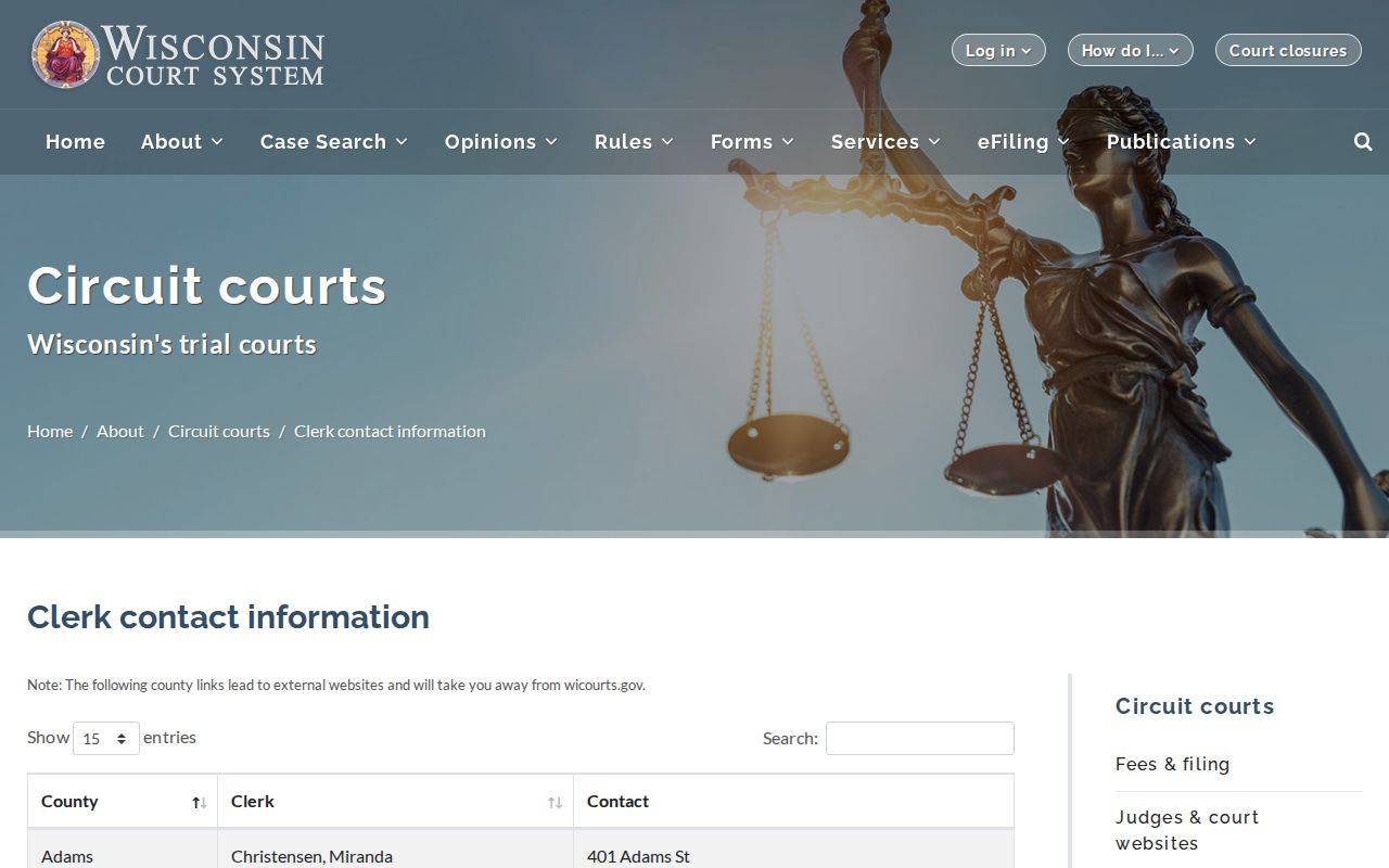 Pierce County criminal court clerk listing for case records