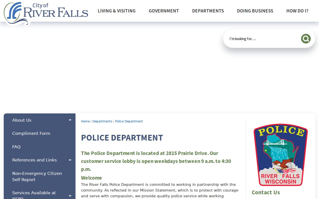 Official River Falls Police Department page for local criminal record contacts