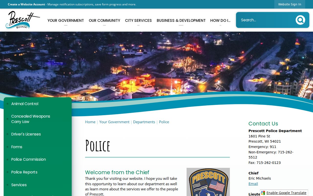 Prescott criminal history police department official page