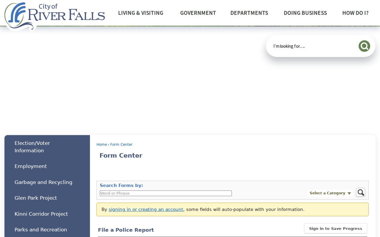 River Falls citizen self-report form for eligible non-emergency incidents