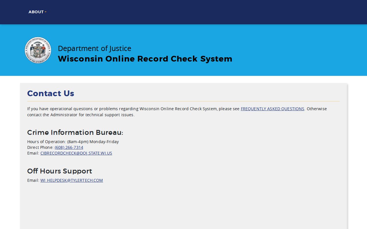 Wisconsin CIB contact information for Pierce County criminal history corrections